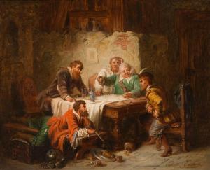 ENDER Eduard 1822-1883,"SCHNAPPHÄHNE UM IHREN RAUB WÜRFELND",im Kinsky Auktionshaus AT 2022-12-06