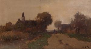 ENDLICH Frans 1880-1965,Village Scene with Church,William Doyle US 2020-11-17
