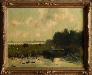 ENDLICH H 1887-1962,The Hague. Polder view with fisherman in rowboat.,Twents Veilinghuis 2021-07-08
