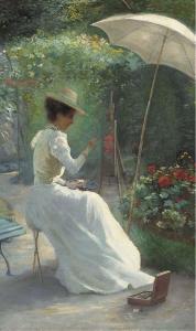 ENDRES Charles 1800-1800,A young lady painting in the garden,1900,Christie's GB 2005-03-23
