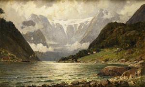 ENFIELD Henry 1849-1923,Große Fjordlandschaft im dekorativen Goldstuckrahmen,Wendl DE 2023-10-25