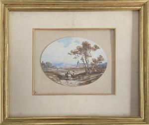 ENGALIERE Marius 1824-1857,Vue animée de paysage italien,Marambat-Camper FR 2020-11-05