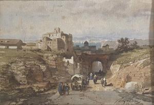 ENGALIERE Marius 1824-1857,Vue de ville animée,Marambat-Camper FR 2020-11-05