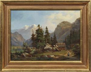 ENGELHARDT Georg 1823-1883,Alpenlandschaft mit Figurenstaffage,Schloss DE 2020-09-12