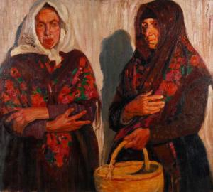 ENGELS Robert 1866-1926,"Die beiden Bäuerinnen von Gersten" Halbfigurenpor,Mehlis DE 2018-08-23