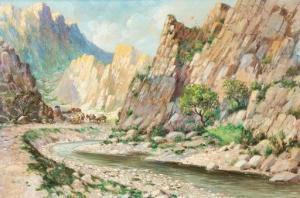 englander Arnold,Figures at camp in a canyon landscape,1936,John Moran Auctioneers 2020-01-26