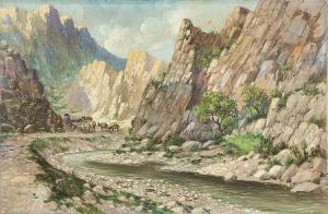 englander Arnold,Figures at camp in a desert canyon landscape,John Moran Auctioneers 2014-03-25