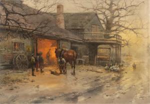 ENGLISH Frank F 1854-1922,FARMYARD WITH HORSES,Potomack US 2022-09-28