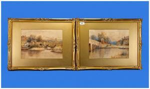 ENGLISH Harold M 1890-1920,Dutch scenes, bridges over river with buildings an,Gerrards GB 2013-08-22
