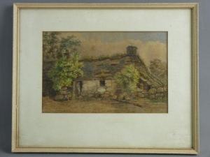 ENGLISH SCHOOL,old Welsh cottage with lady in the doorway in Wels,Rogers Jones & Co GB 2018-02-27
