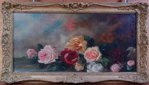 ENGLISH SCHOOL,Still life with cabbage roses and insects,Lacy Scott & Knight GB 2019-09-14