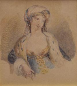 ENGLISH SCHOOL,Study of a lady wearing a turban and ermin,19th Century,Clevedon Salerooms 2019-06-13