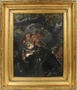 ENGSTROM Vilhelm 1830-1877,pair of falcons with captured wood thrush,1870,CRN Auctions US 2019-10-06