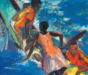 Enkobo Mpane Aime 1968,Enfants jouant dans l'eau,Cornette de Saint Cyr FR 2023-07-06