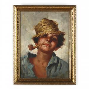 ENRICO FRATTINI 1890-1968,Boy with Pipe and Straw Hat,1920,Leland Little US 2023-03-23