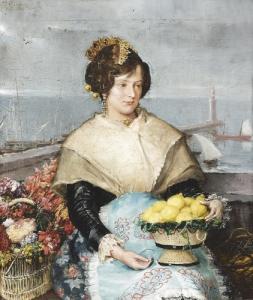 ENRIQUEZ Rafael,Junge spanische Trachtenfrau mit Zitronenkorb.,1885,Dobiaschofsky 2007-05-01