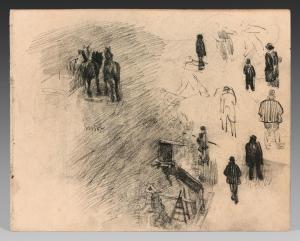 ENSOR James 1860-1949,Etude d\’atelier avec trois chevaux et personnages,1885,Ferri FR 2024-03-22