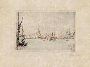 ENSOR James 1860-1949,Vue du port d'Ostende,1888,Galerie Koller CH 2015-12-05