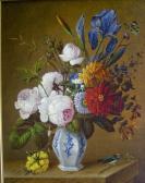 ENTWISTLE John C 1842,STILL LIFE OF FLOWERS WITH INSECTS AND BIRD,1921,Freeman US 2004-10-01