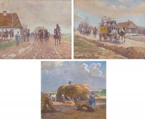 ENZINGER Hans 1889-1972,Postkutsche; Pferdefuhrwerk; Heuernte,1916,Schuler CH 2021-12-13