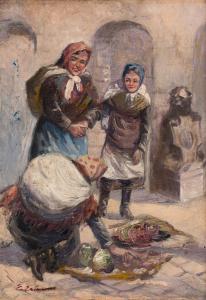 ERB Erno 1878-1943,Lviv shopgirls in front of City Hall,Desa Unicum PL 2024-04-16