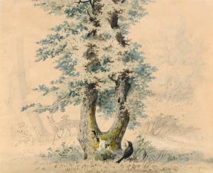 ERBE Robert 1844-1903,Waldstück mit Rehen bei einer Eiche / Ras,1868,Schmidt Kunstauktionen Dresden 2021-06-19