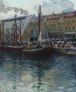 ERDMANN Axel 1873-1954,Harbour scene with people on the quay,1908,Bruun Rasmussen DK 2023-01-09