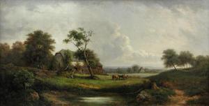 ERHARDT Wilhelm 1815-1890,Cattle in a River Landscape by a Mediaeval Barn,Cheffins GB 2008-11-26