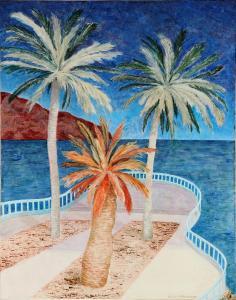 ERICHSEN Helle Vibeke 1940-2016,Coastal scene with palm trees,Bruun Rasmussen DK 2022-08-16