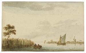ERKELENS Anthonie 1774-1804,A calm on an estuary with boats and a windmill,Christie's GB 2022-01-28