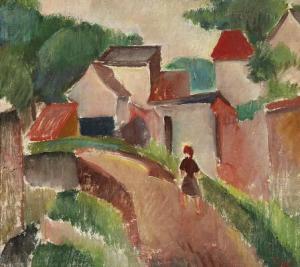 ERLE William Georg 1878-1967,Composition with woman and houses,Bruun Rasmussen DK 2021-11-23