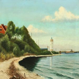 ERNLUND Frederik 1879-1957,Coastal scenery with a lighthouse,Bruun Rasmussen DK 2014-04-07