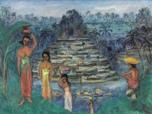 ERNST ALBERT CHRISTEN 1914-1988,Balinesische Uferpartie mit Frauen,1975,Dobiaschofsky CH 2011-05-11
