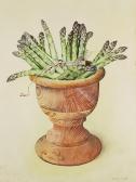 ESCOFET Miriam 1967,Still life with asparagus in a turned wooden bowl,Canterbury Auction 2021-10-02