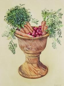 ESCOFET Miriam 1967,Still life with carrots and radishes in a turned w,Canterbury Auction 2021-10-02