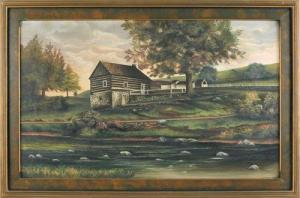 ESHELMAN Franklin H. 1800-1900,landscape with a log cabin,Pook & Pook US 2011-11-12