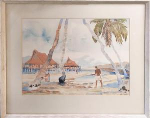 ESMOND Diane 1910-1981,Noemfoor, New Guinea, beach scene with figures,Lots Road Auctions 2021-05-09