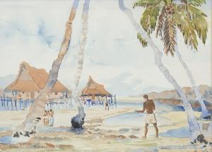 ESMOND Diane 1910-1981,VILLAGE SCENE ON THE NEW GUINEA ISLAND OF NOEMFOOR,McTear's GB 2019-11-20