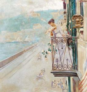 ESPOSITO Gaetano 1858-1911,A lady looking out over the Bay of Naples from her,Christie's 2001-07-19