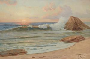 ESPOY Angel 1879-1963,Wave crashing against a rocky shoreline,John Moran Auctioneers US 2023-11-14