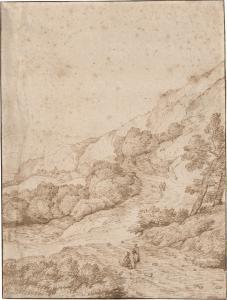 ESSELENS Jacob 1626-1687,Gebirgige Landschaft mit Wanderern,Galerie Bassenge DE 2023-06-09