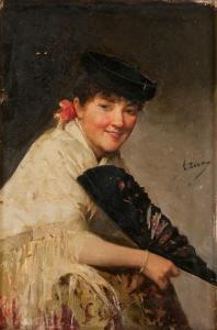 ESTEVAN Y VICENTE Enrique 1849-1927,Retrato de dama con abanico,Goya Subastas ES 2018-01-31