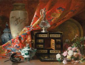 ETCHEVERRY Denis 1867-1950,A cabinet, flowers and crystal ewer on a ledge,Christie's GB 2020-07-29