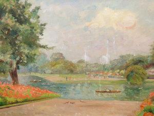 EUROPEAN SCHOOL,Boating scene in a public gardens; oil on canvasboard,Rosebery's GB 2008-09-09