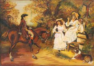 EUROPEAN SCHOOL,Horse rider meeting three women in the coun,Bellmans Fine Art Auctioneers 2017-07-11