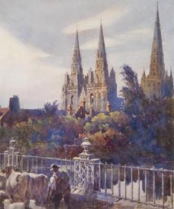 EVANS F. G,Cattle drover on Lichfield bridge, the Cathedral beyond,Bloomsbury London GB 2011-06-22