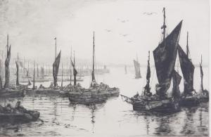 EVANS H.P 1900-1900,study of moored fishing vessels,Denhams GB 2021-09-08