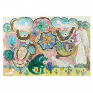 EVANS Minnie Jones 1892-1987,Untitled (Faces with Angels and Animals),1980,Leland Little 2024-03-22