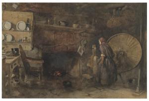 EVANS OF BRISTOL William,A kitchen interior with a woman spinning,1848,Christie's 2022-03-24