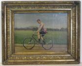 EVANS T 1913,Portrait of a cyclist wearing stripped hat and sash,Dickins GB 2010-01-08